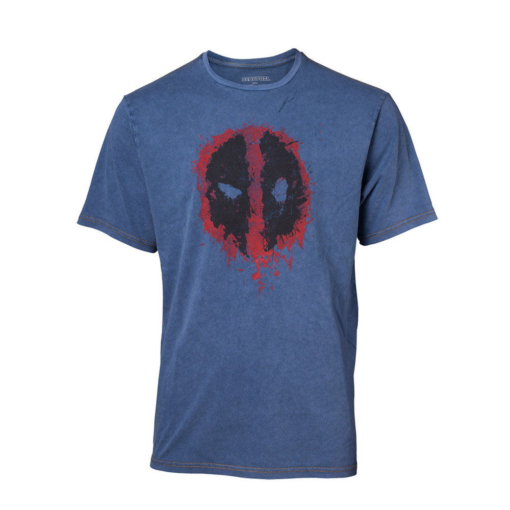 Deadpool Graffiti Mask Faux Denim T-shirt, Male, Large, Blue