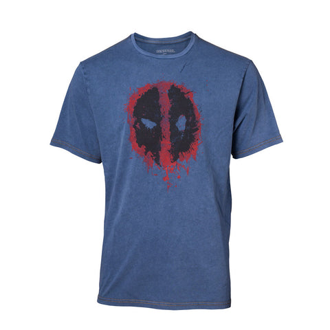 Deadpool Graffiti Mask Faux Denim T-shirt, Male, Medium, Blue