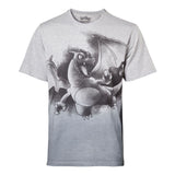 Charizard Oil Washed T-shirt, Male, Extra Extra Large, Grey