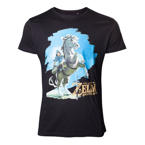 Legend Of Zelda Breath Of The Wild Link On His Horse T-shirt, Male, Large, Black