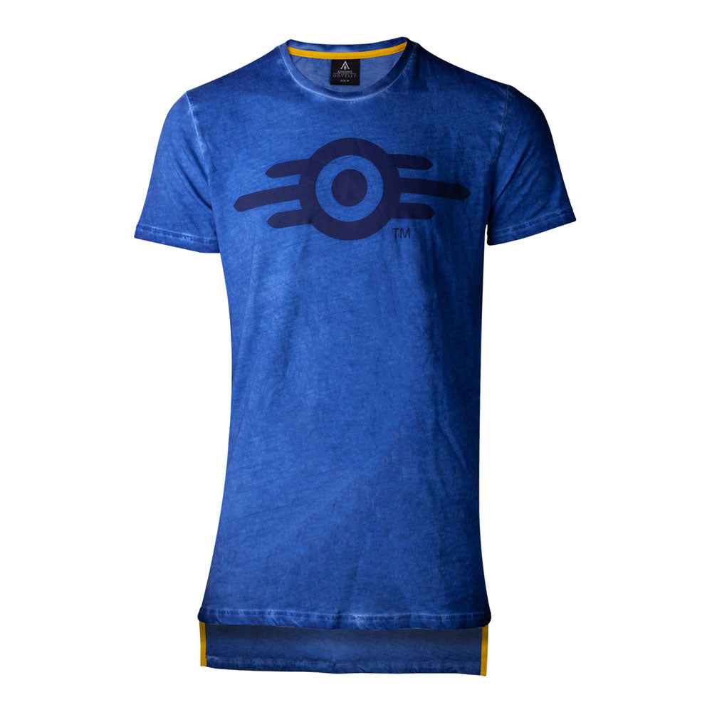 76 Vault-tec Logo Oil Washed T-shirt, Male, Large, Blue