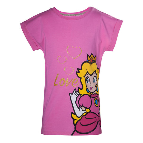 Super Mario Bros. Love Princess Peach Glitter T-shirt, Kid's Girl, 110-116, Years 4 To 6, Pink