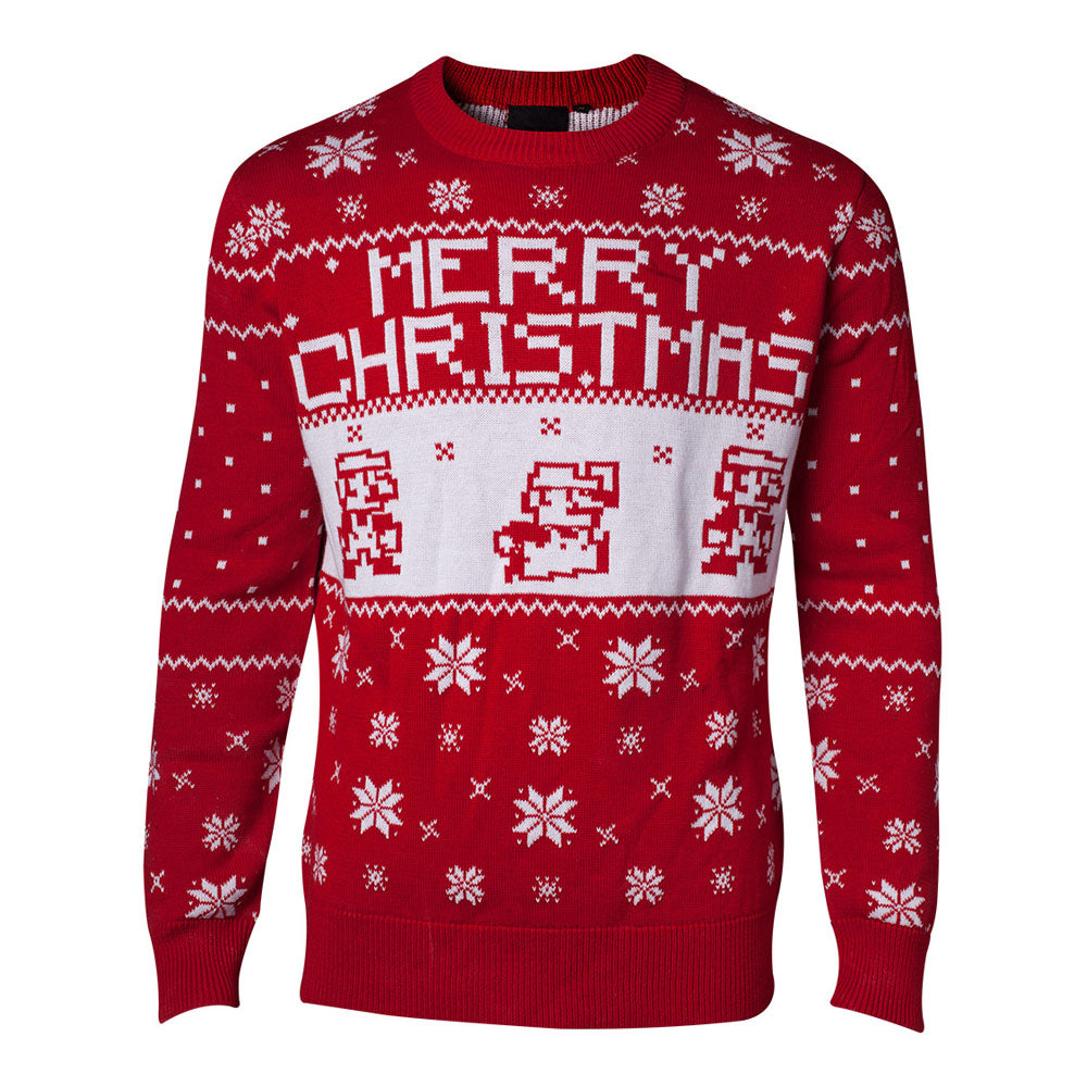 Super Mario Bros. Pixel Mario Knitted Christmas Sweater, Male, Extra Extra Large, Red