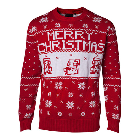 Super Mario Bros. Pixel Mario Knitted Christmas Sweater, Male, Extra Extra Large, Red