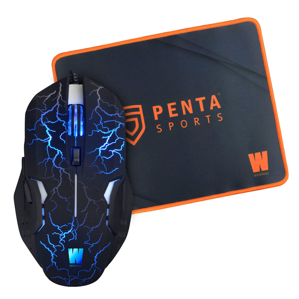 M200 2500dpi Laser Gaming Mouse & P100 Penta Esports Edition Gaming Mousepad, Black-orange