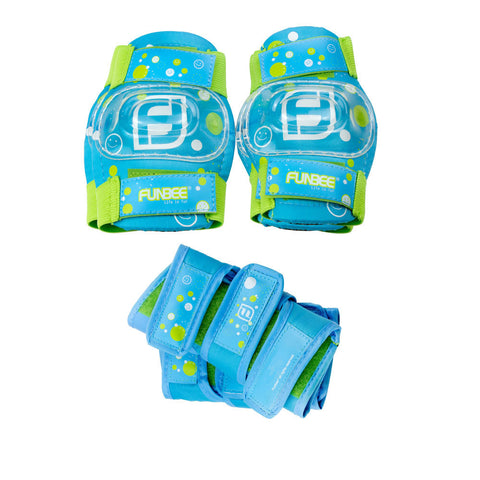 Boy's Kid's Activities Extra Small Wrist Guards, Extra Small Elbow Pads And Small Knee Pads Protection Set, Blue-green