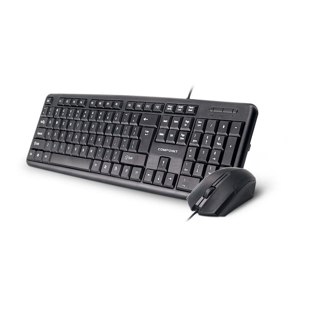 Compoint Km8014 Multimedia Wired Usb Full-size Keyboard & Optical Mouse Desktop Duo Set, Black