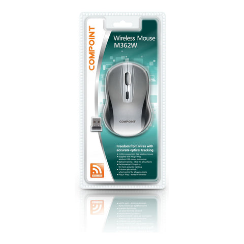 Compoint M362w Wireless 1600dpi Optical Mouse With Nano Adapter, Grey-black