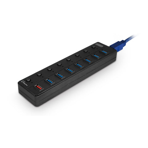 Super-speed Usb3.0 7+1 Port Hub And Integrated Tablet Charger, Black