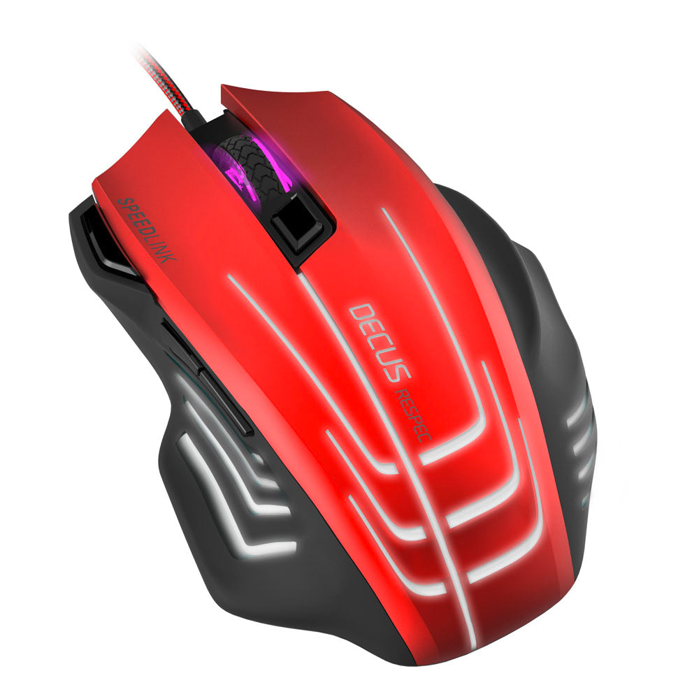 Decus Respec 5000dpi Optical Pc Gaming Mouse With 7-colour Lighting Effects And Weight Customisation, Usb, Black-red