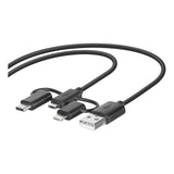 3-in-1 Charging & Syncing Cable For Usb-a To Apple Lighting-micro-usb-usb-c, 1m, Black