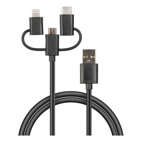 3-in-1 Charging & Syncing Cable For Usb-a To Apple Lighting-micro-usb-usb-c, 1m, Black