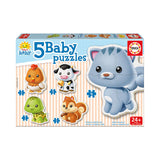 Baby Early Learning Baby Animals Jigsaw Puzzles, 5 Piece Set