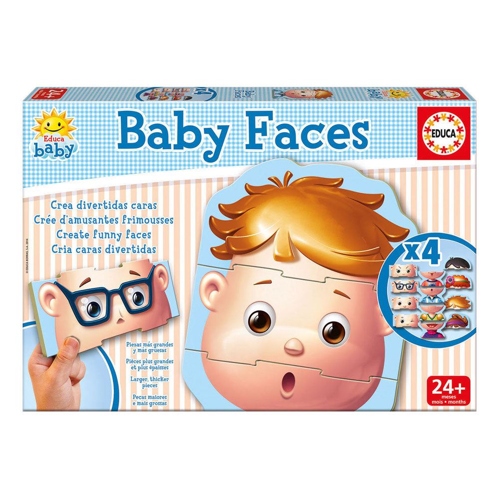 Baby Early Learning Faces Jigsaw Puzzle, 4 Sets Of 3 Pieces