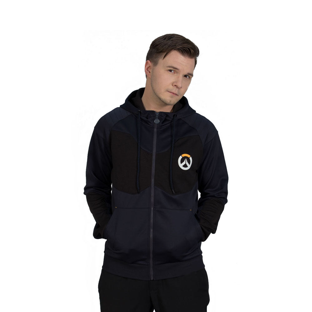 Athletic Tech Full Length Zipper Hoodie, Male, Large, Black-blue