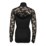 Female High Neck Plain Lace Corset Top With Long Sleeves, Female, Small, Black