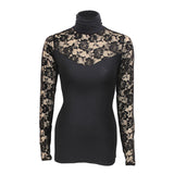 Female High Neck Plain Lace Corset Top With Long Sleeves, Female, Small, Black