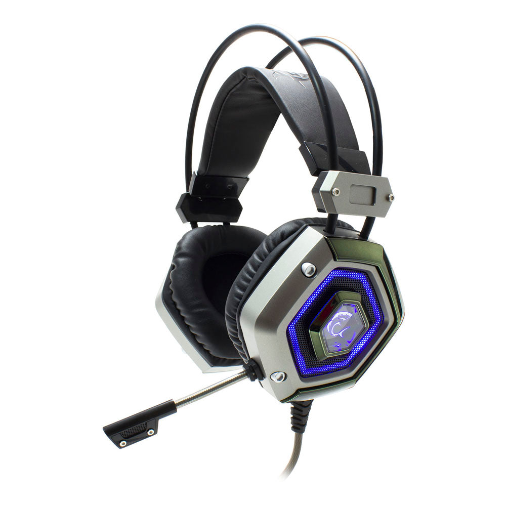 Gh-1841 Lion Usb Stereo Gaming Headset With Microphone And Blue Led Lighting, Silver-black